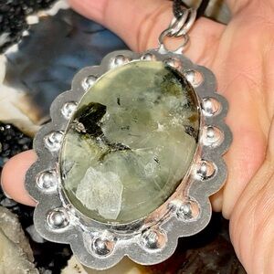 Large Moss Prehnite Pendant 2 7/8”